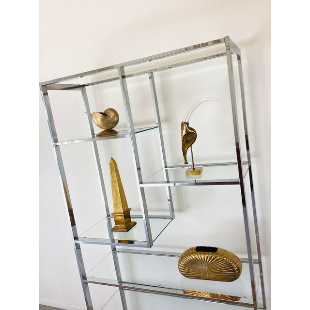 Metal Vintage 1970s Milo Baughman Style Chrome Etagere Bookcase Mid Century Modern For Sale - Image 7 of 13