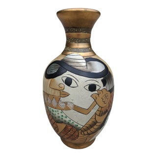 Vintage Picasso Cubist Face Painted Ceramic Decorative Vase For Sale