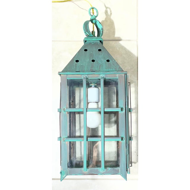Vintage Solid Copper Hanging Lantern – Patina /Colonial/Rustic/Industrial For Sale - Image 9 of 16