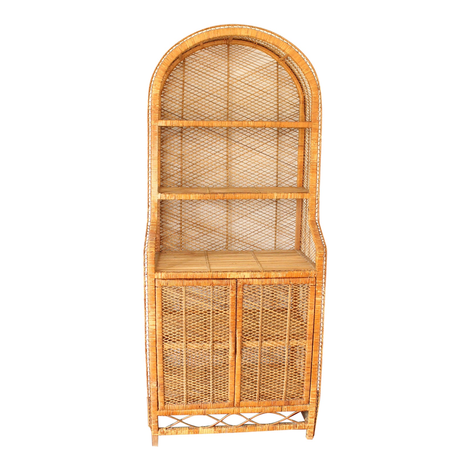 1970s Boho Wicker Rattan Etagere Shelf Unit Chairish