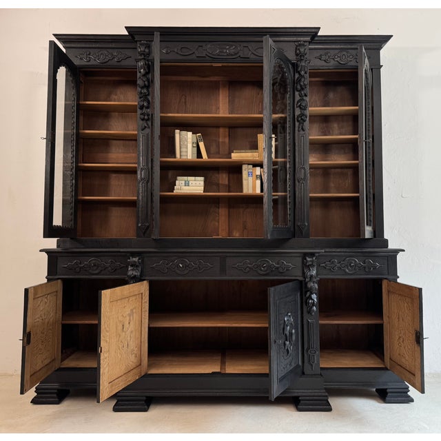 Wood Large Antique Ebonised Oak Bookcase, 1890s For Sale - Image 7 of 18