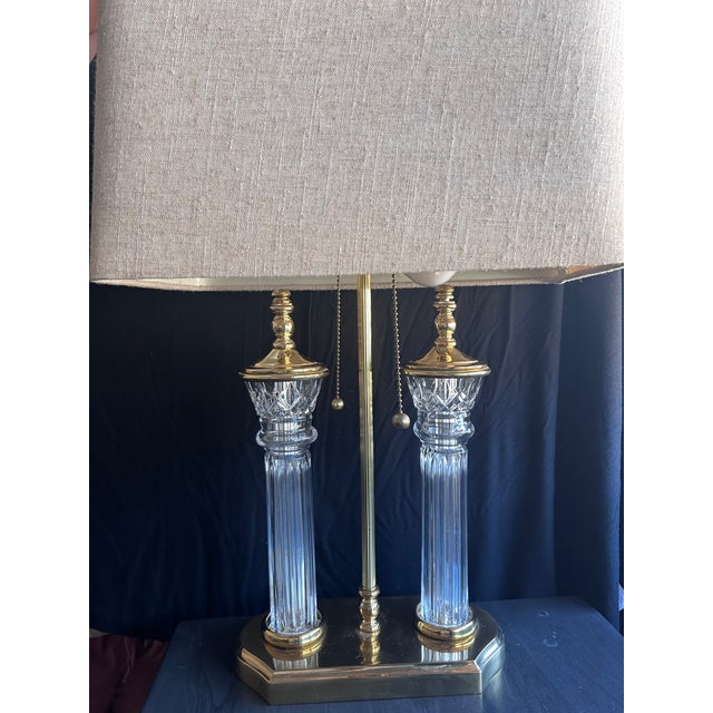 Linen Late 20th Century Waterford Crystal "Parkmore" Twin Column Lamp With Linen Shade For Sale - Image 8 of 9