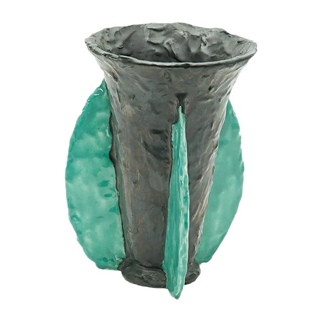 French Blue and Black Ceramic Vase by Jérôme Massier for Vallauris, 1950s For Sale