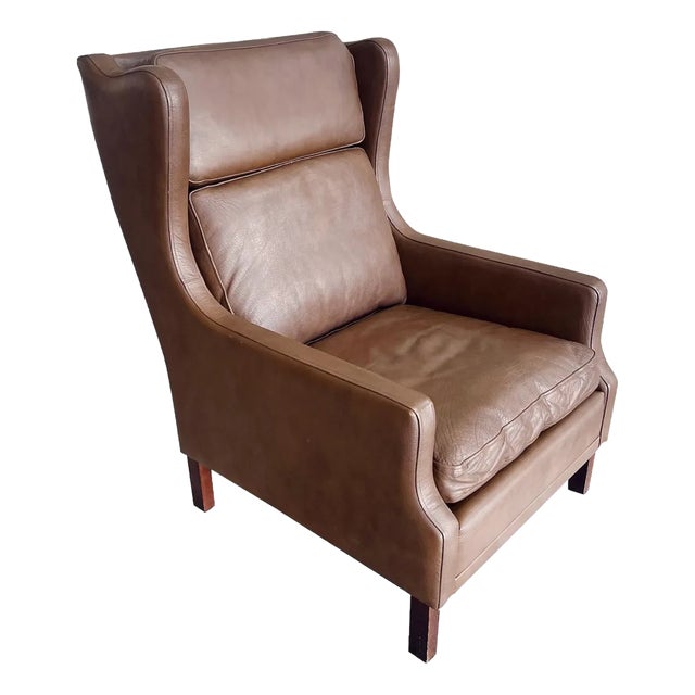 Danish Modern Leather Wingback in the Style of Borge Mogensen For Sale