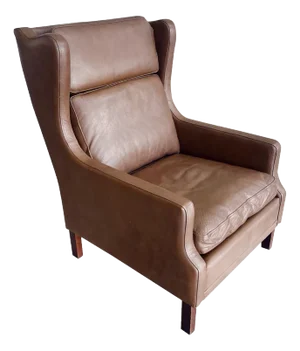 Danish Modern Leather Wingback in the Style of Borge Mogensen