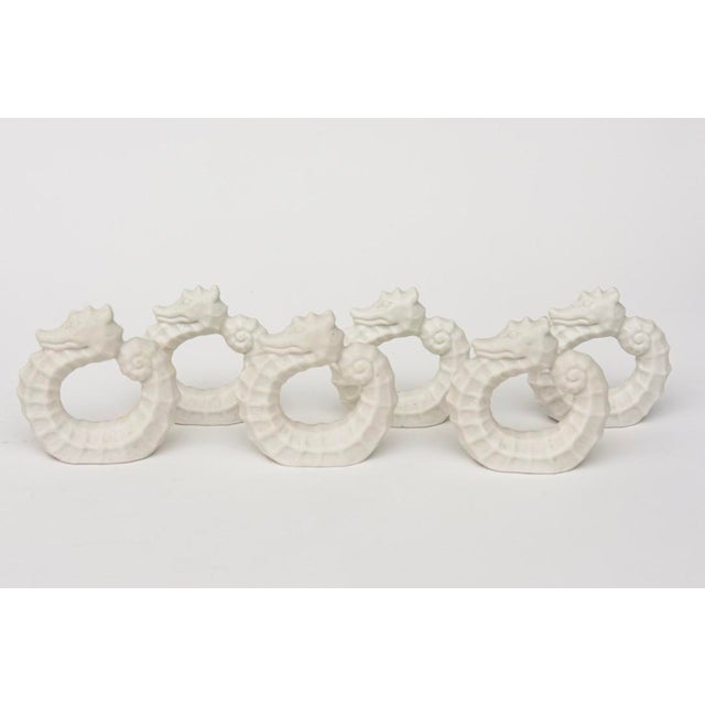 Mid-Century Modern Vintage Coastal Porcelain Seahorse Napkin Rings, 1950's, Set of Six For Sale - Image 3 of 10