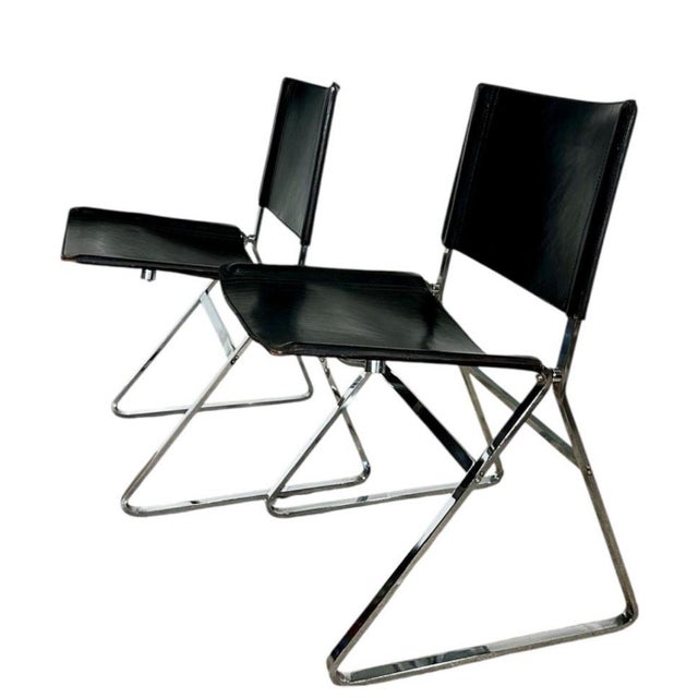 1970s Italian Leather and Stainless Steel Dining Chairs, Italy 1970 For Sale - Image 5 of 8