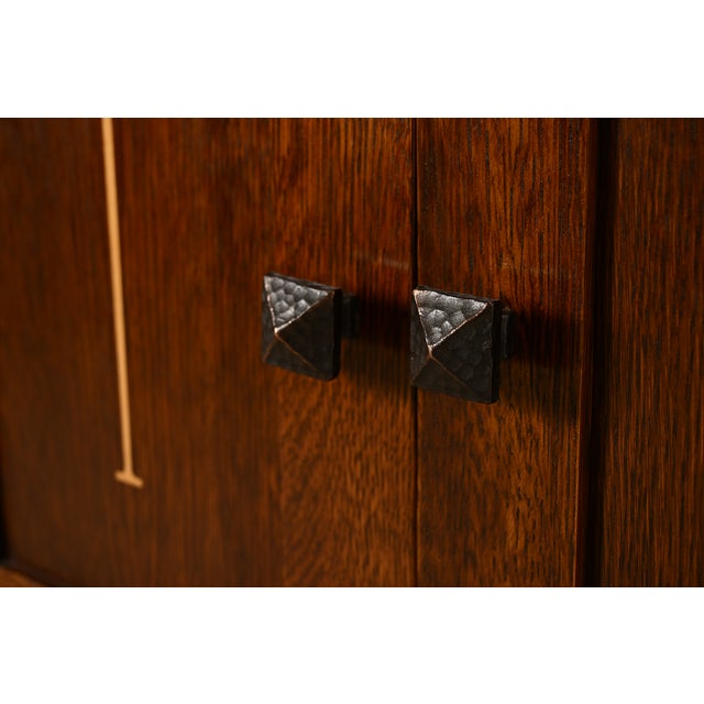 Stickley Harvey Ellis Collection Mission Arts & Crafts Inlaid Oak and Leaded Glass Armoire or Media Cabinet For Sale - Image 11 of 17
