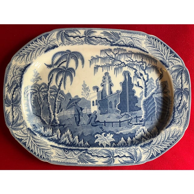 Large Antique 19th Century Davenport Blue & White Porcelain Platter With Chinoiserie Decoration For Sale - Image 10 of 11