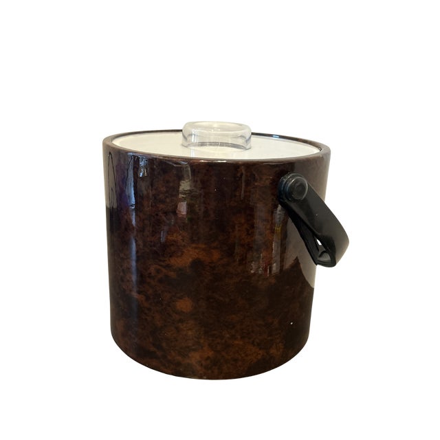 Georges Briard Vintage Shelton Designs Attributed Tortoise Shell Ice Bucket by Towle – Mid-Century Modern Insulated Acrylic Barware For Sale - Image 4 of 7