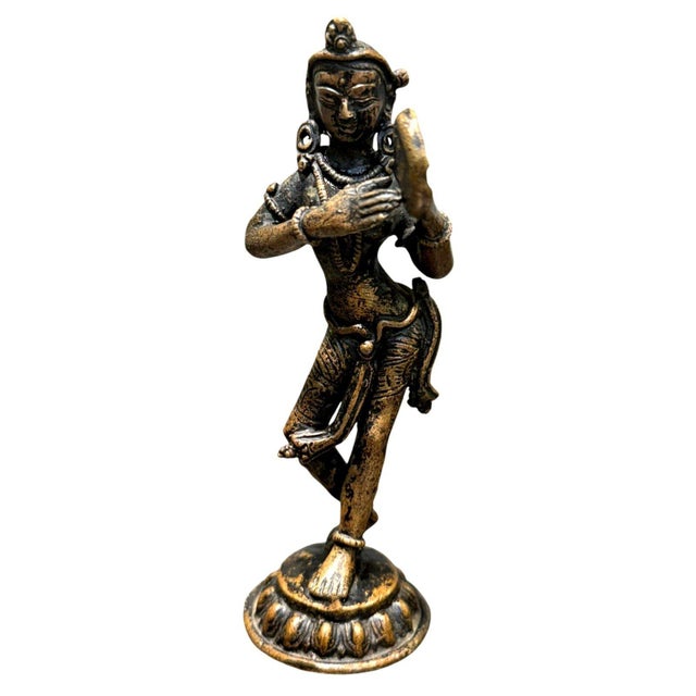 Vintage Indian Brass Musician Figurines Set of 4 Dhokra Style Folk Art 5.25" For Sale In Dallas - Image 6 of 14