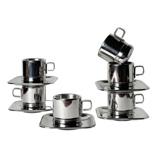 Vintage Espresso Cups and Saucers in Stainless Steel from Zini, Italy, 1970s, Set of 12 For Sale