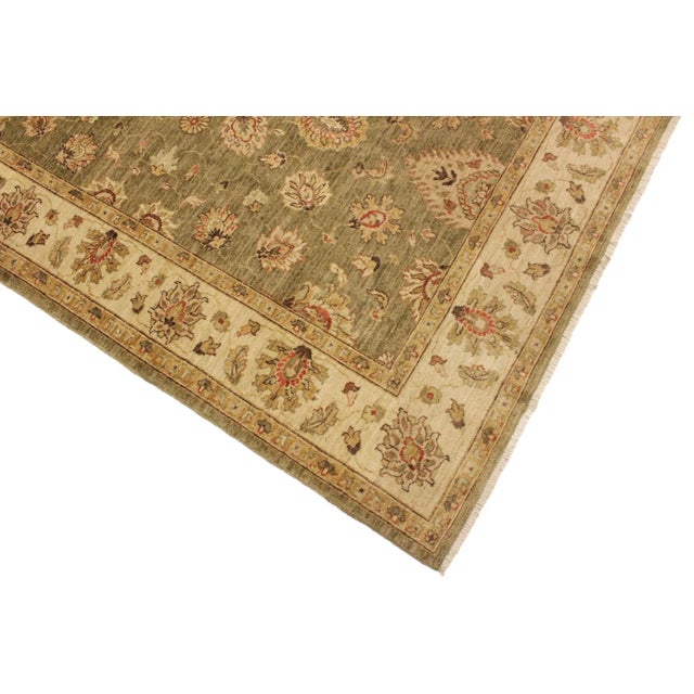 Oriental Ziegler Green Ivory Hand-Knotted Wool Rug- 5'0'' X 6'8'' For Sale - Image 4 of 8