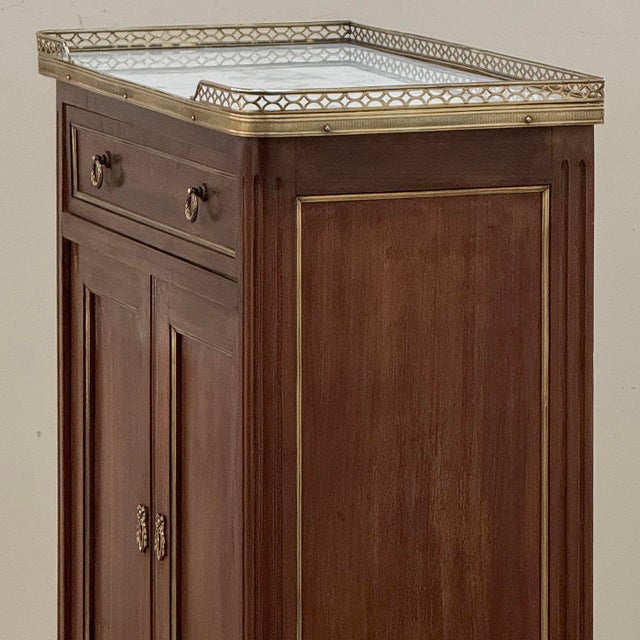 Antique French Louis XVI Mahogany Cabinet With Carrara Marble Top and Brass Gallery For Sale - Image 11 of 18