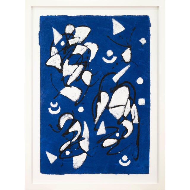Abstract Barbara Coburn - Untitled (Blue Abstract Triptych) Mixed-Media on Paper Framed For Sale - Image 3 of 9