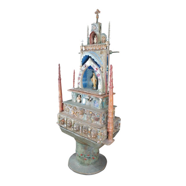 Folk Art 1990s Ann Ruff Large Figural Tiered Folk Art Sculpture Altar Church Shrine Statue 91" For Sale - Image 3 of 18