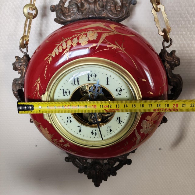 19th Century French Farcot Skeleton Clock Sang De Boeuf Ceramic Case For Sale - Image 12 of 13