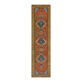 3.6x18Ft. Brunt Orange Persian Design Inspired Hand Knotted Wool Runner Rug For Sale