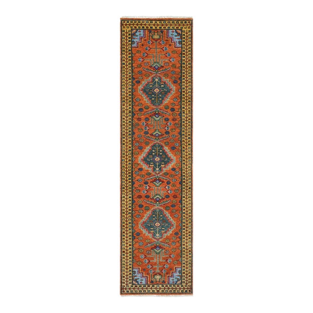 3.6x18Ft. Brunt Orange Persian Design Inspired Hand Knotted Wool Runner Rug For Sale