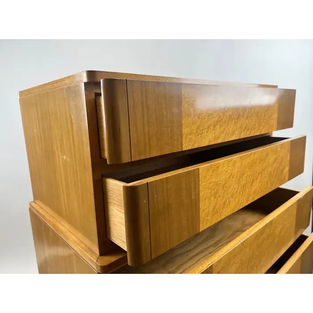 Wood Mid-Century Modern R-Way Birdseye Maple Highboy Chest of 5 Drawers For Sale - Image 7 of 18