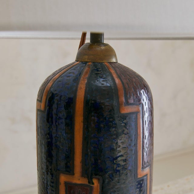 Torino Lamp Co. Italian Patterned Ceramic Table Lamp with Shade, 1990s For Sale - Image 4 of 7