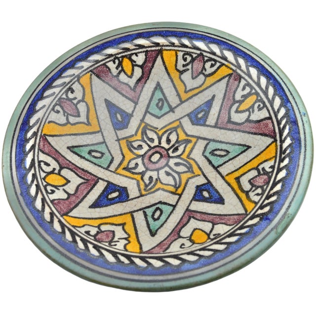 Gothic Antique Early 20th Century Colorful Moorish-Star Ceramic Plate For Sale - Image 3 of 10