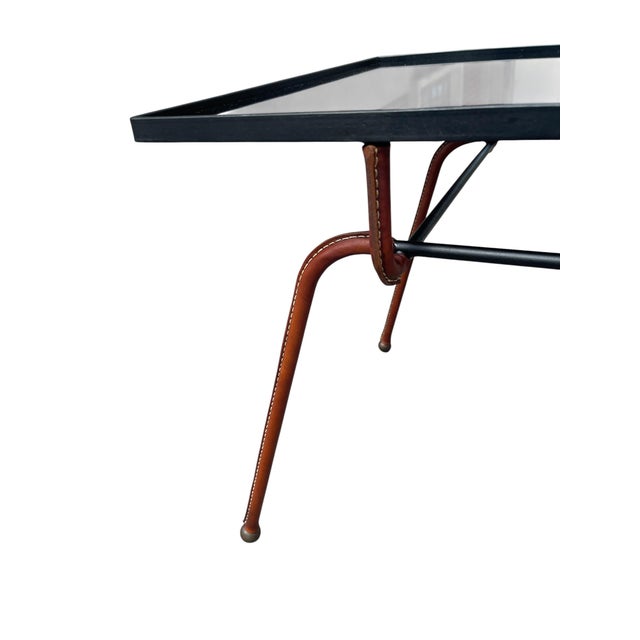 1950s Stitched Leather Cocktail Table by Jacques Adnet, 1950s For Sale - Image 5 of 10