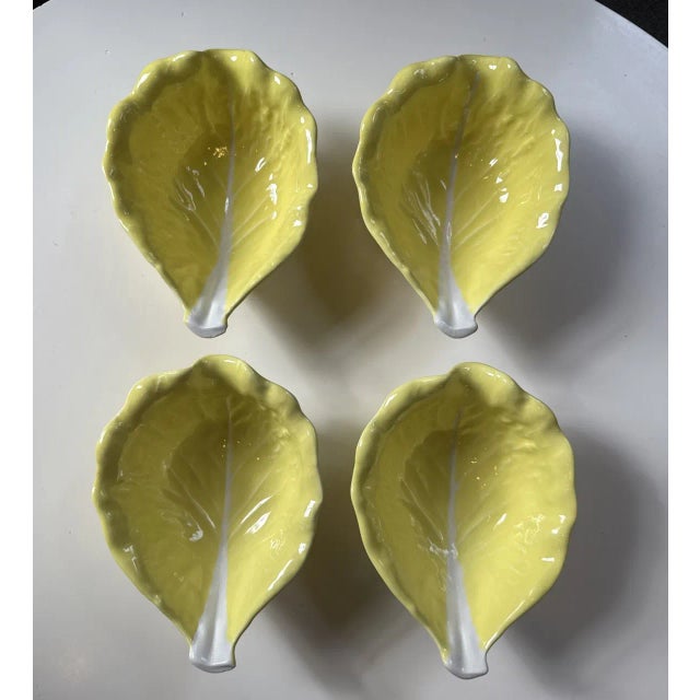 Yellow Vintage Secla Majolica Style Portugal Yellow Cabbage Ceramic Bowls-Set of 4 For Sale - Image 8 of 10
