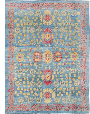Modern Oushak Handmade Floral Blue Oversize Wool Rug