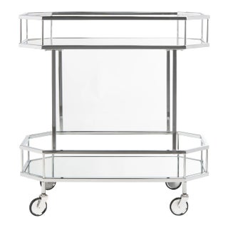 2 Tier Octagon Bar Cart in Silver & Mirror For Sale