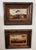 This pair of antique oil on board paintings of European architecture in a pastoral setting with distressed wood frames are...