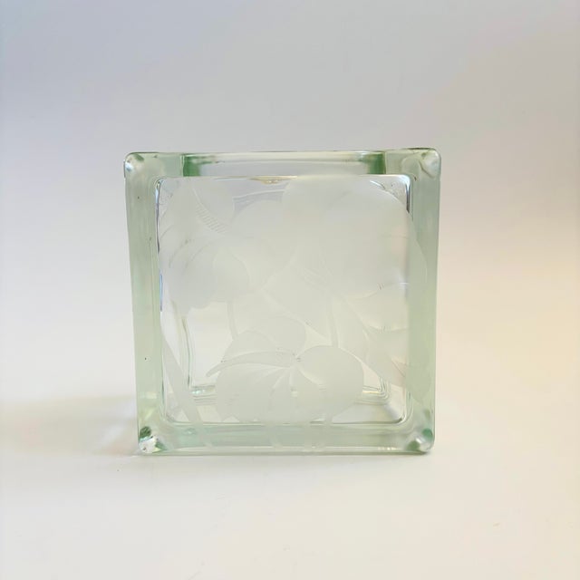 Vintage Frosted Flower Glass Block Vase For Sale - Image 4 of 10