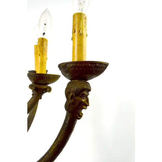 Metal Eight-Light Greco Roman Revival Arts & Crafts Chandelier For Sale - Image 7 of 10