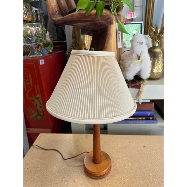 Brown Lightweight Wooden Mid-Century Modern Table Lamp With Shade For Sale - Image 8 of 9