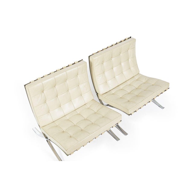Mid Century Cream Barcelona Chairs by Mies Van Der Rohe for Knoll, 1980s For Sale In Detroit - Image 6 of 18
