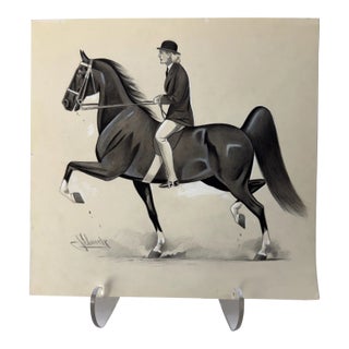 Original Signed Graphite Illustration of Saddlebred Horse & Rider, 11 × 10.5 In. For Sale
