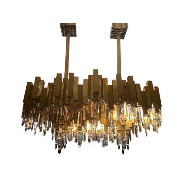 1970s Crystal and Gilt Brass Chandelier attributed to BD Lumica, Spain, 1970s For Sale - Image 5 of 8