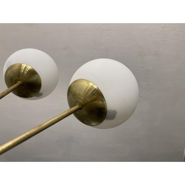 Metal Sputnik 10-Light Chandelier in Opaline Glass and Brass, 1960s For Sale - Image 7 of 13