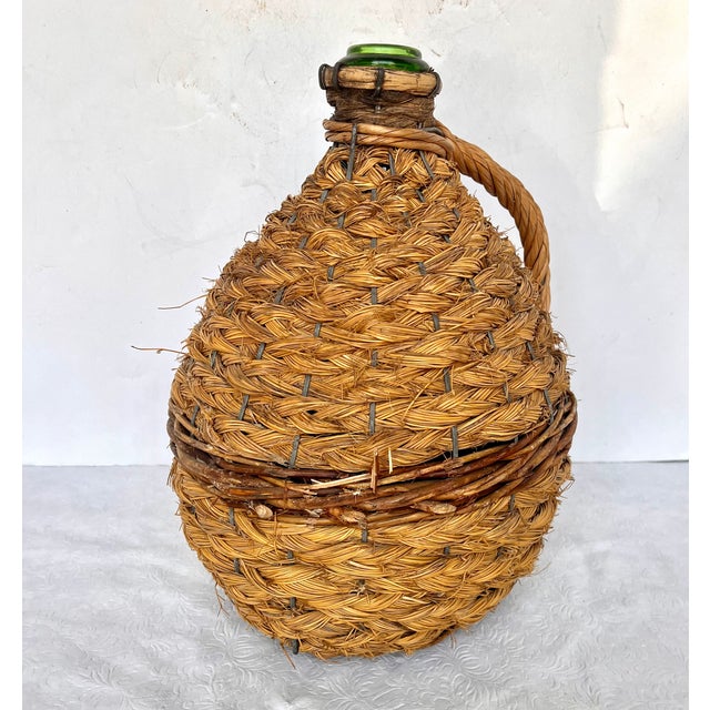 Wood Vintage French Wrapped Demijohn Bottle For Sale - Image 7 of 13