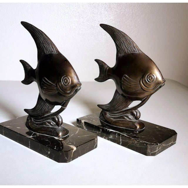 1930s Art Deco Pair of French Spelter Bookends in Fish Shape and ...