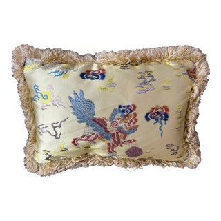 Silk Foo Lion Motif Pillow For Sale