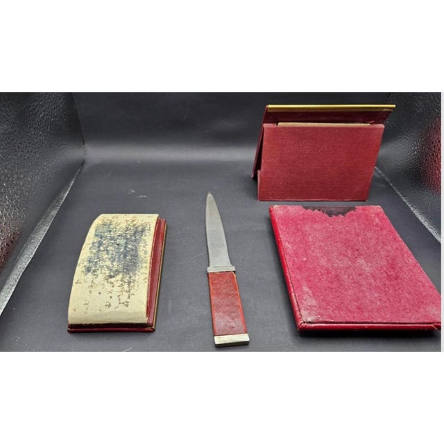 Burgundy Vintage 1940s Burgundy Leather Desk Accessory Set 4 Pieces For Sale - Image 8 of 8