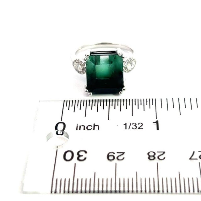 Natural Tourmaline Diamond Ring Size 7 14k W Gold 8.5 TCW Certified For Sale - Image 12 of 16
