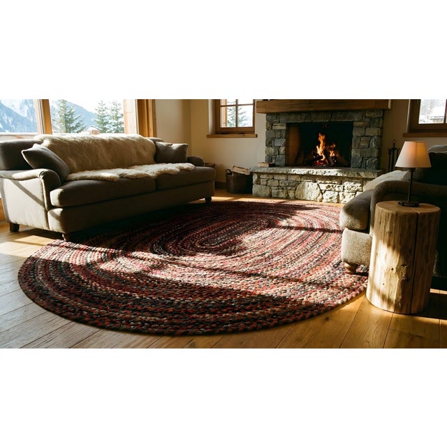 1930s Multicolor Geometric Antique American Braided Oval Rug 8' 9" X 11' Cotton Carpet For Sale - Image 14 of 15
