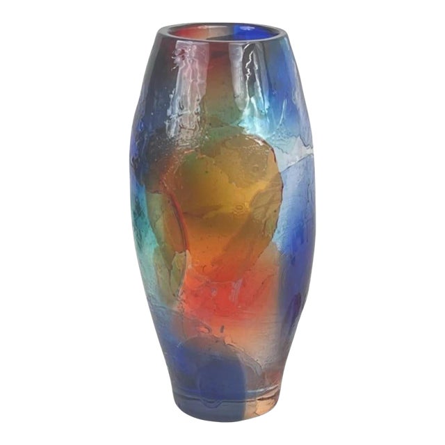 Signed Giuliano Tosi Large Colorful Murano Glass Vase For Sale