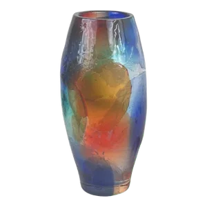 Signed Giuliano Tosi Large Colorful Murano Glass Vase