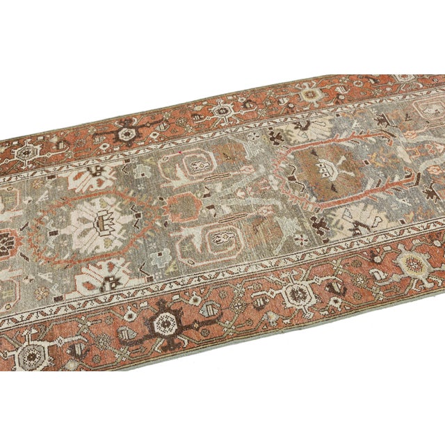 Textile Antique Oriental Rug Runner - Hand-Knotted Wool, Muted Blue & Terracotta 3x16 For Sale - Image 7 of 8