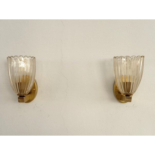 Art Deco Italian Brass and Murano Glass Wall Lights, 1990s, Set of 2 For Sale - Image 9 of 14