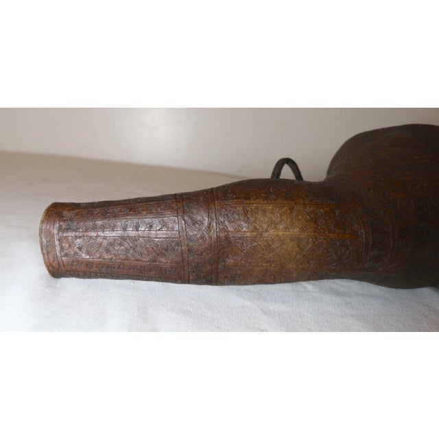 Antique 1700's Middle Eastern Leather Wrought Iron Camel Water Shot Flask Jug For Sale In New York - Image 6 of 12