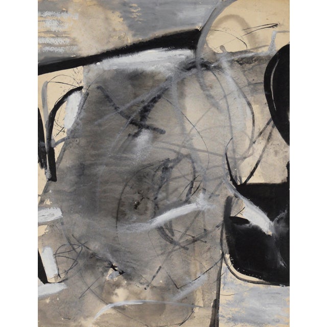 Black And White Abstract - Oil And Gouache On Paper Black and white abstract painting by Felix Ruvolo (American,...